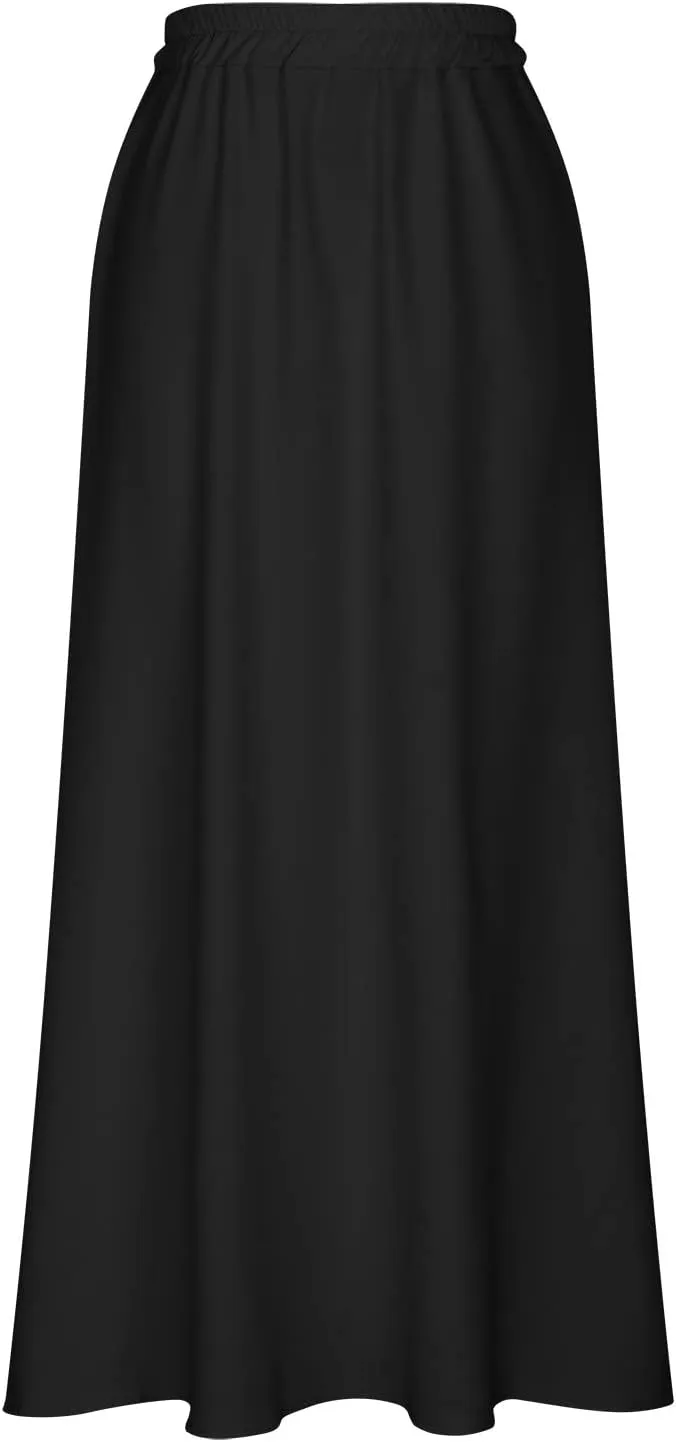 Women Plus Size Maxi Skirt Casual Loose Fit Pleated Retro Elastic High Waist Flowy Swing Long Floor Length Skirts