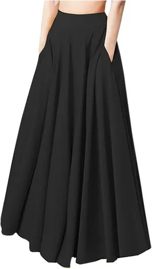 Women Plus Size Maxi Skirt Casual Loose Fit Pleated Retro Elastic High Waist Flowy Swing Long Floor Length Skirts
