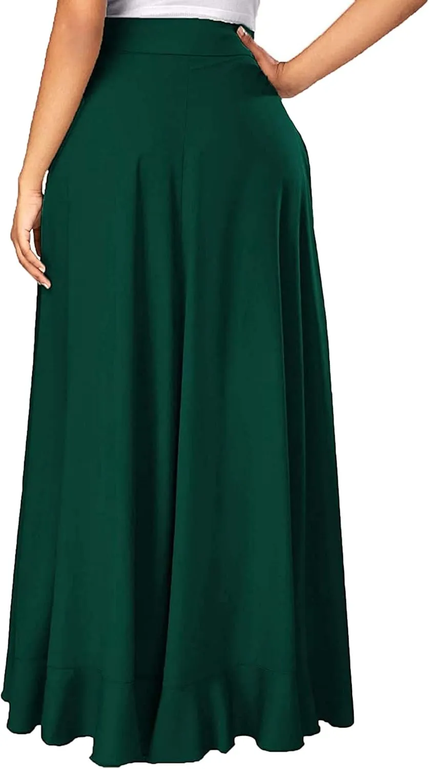 Women Ruffle Pants Split High Waist Maxi Long Crepe Palazzo Overlay Pant Skirt Night Club Cocktail Party Gift