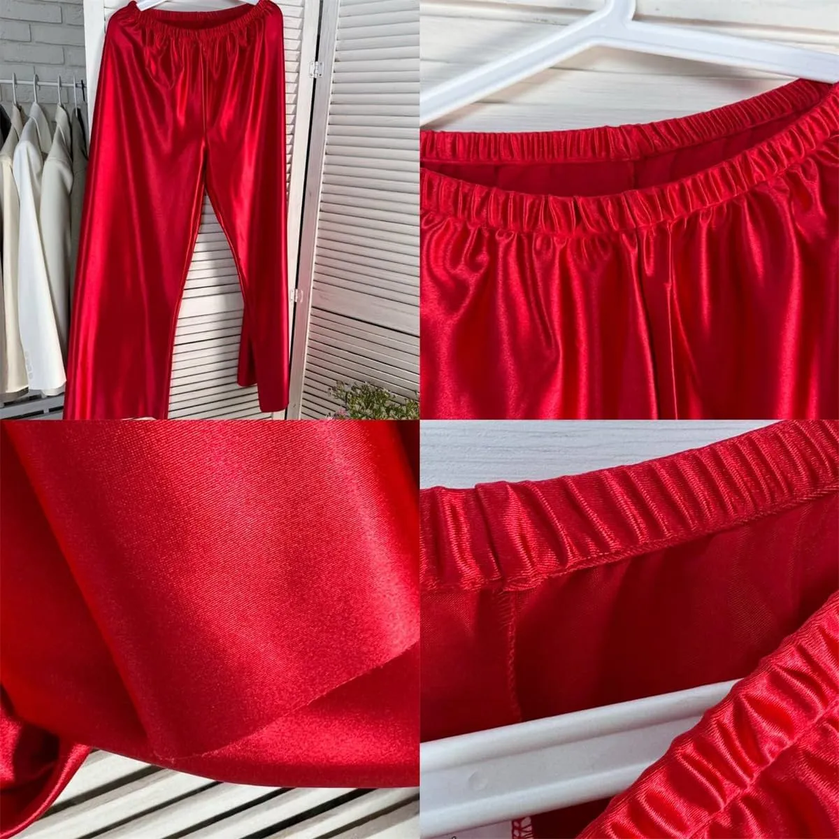 Women Satin Wide Leg Dress Pants Silk Casual Dressy Long Flowy Pants Elastic High Waisted Trousers