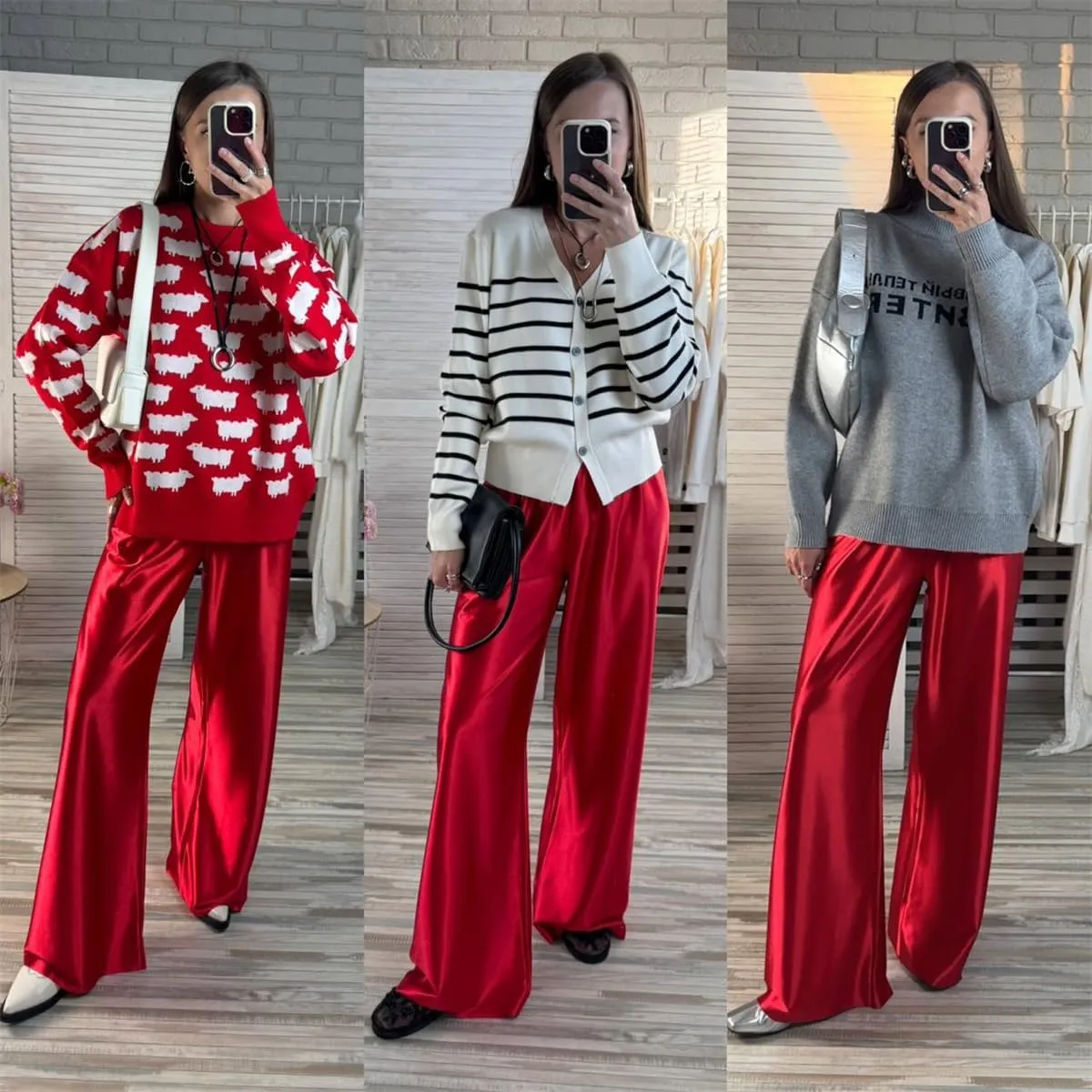 Women Satin Wide Leg Dress Pants Silk Casual Dressy Long Flowy Pants Elastic High Waisted Trousers