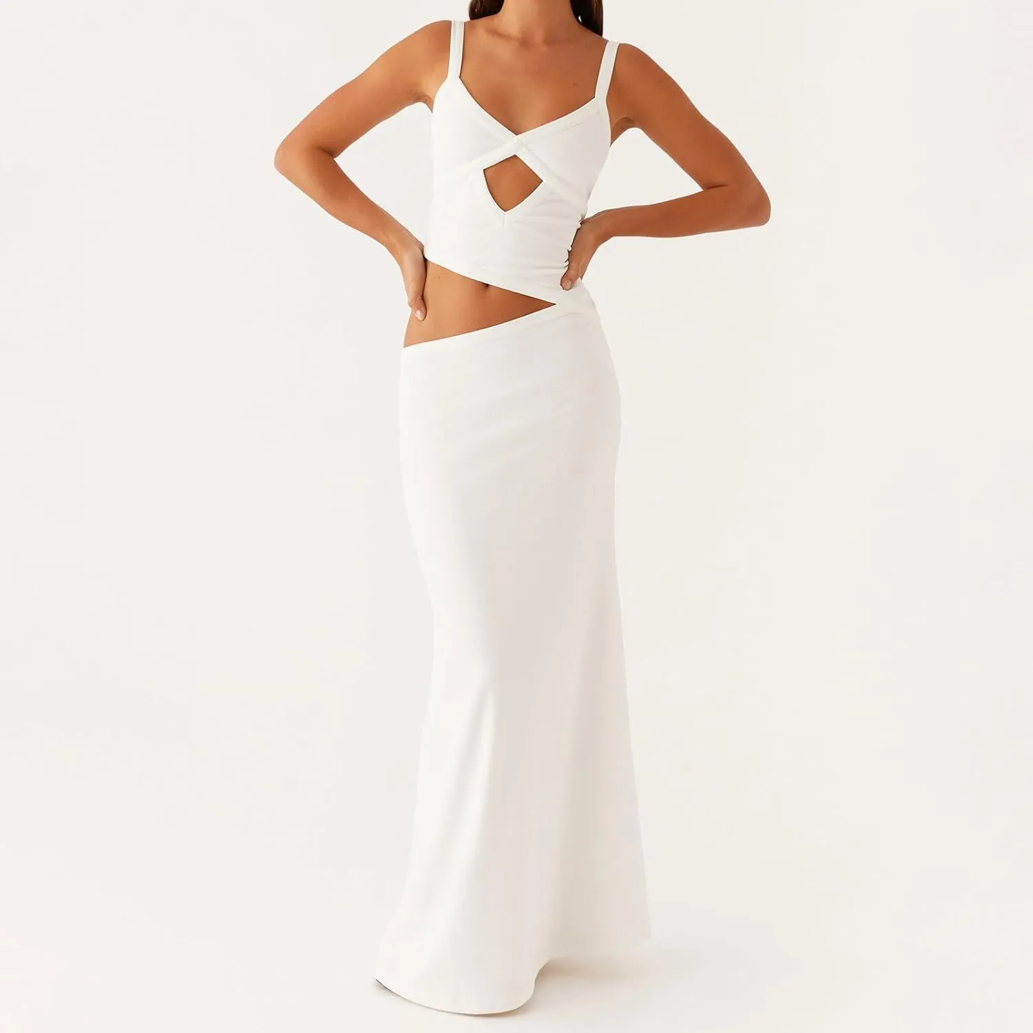 Women Spaghetti Strap Cut Out Maxi Dress Elegant Formal Cocktail Dresses Backless V-Neck Bodycon Long Slip Dress 2025