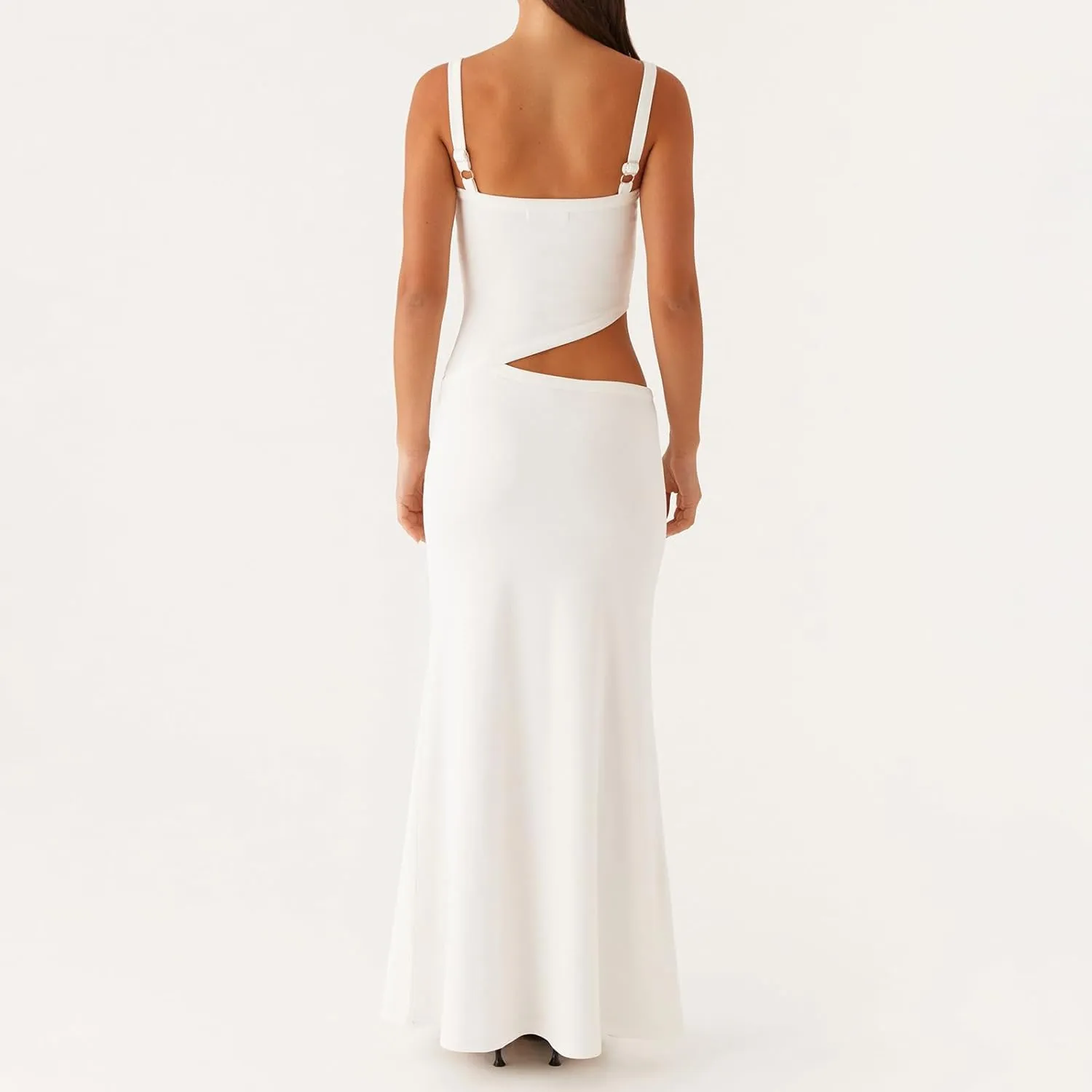 Women Spaghetti Strap Cut Out Maxi Dress Elegant Formal Cocktail Dresses Backless V-Neck Bodycon Long Slip Dress 2025