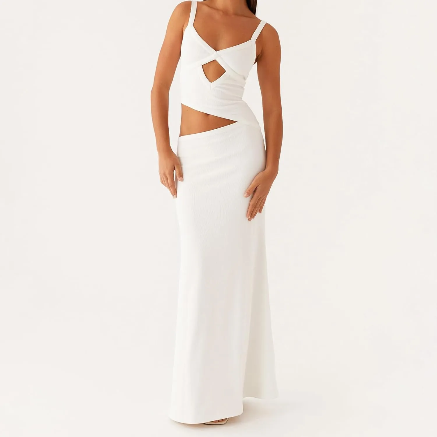 Women Spaghetti Strap Cut Out Maxi Dress Elegant Formal Cocktail Dresses Backless V-Neck Bodycon Long Slip Dress 2025