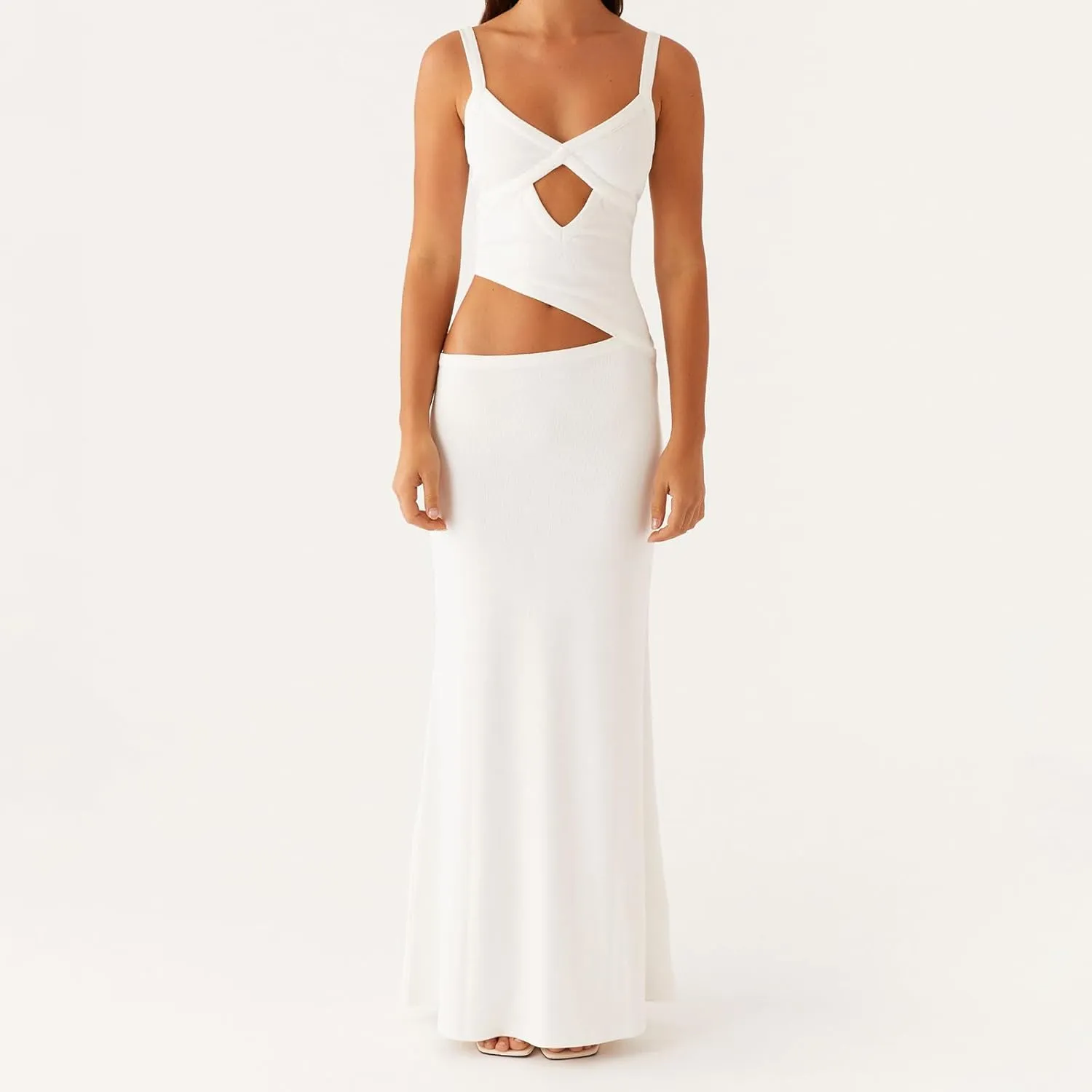 Women Spaghetti Strap Cut Out Maxi Dress Elegant Formal Cocktail Dresses Backless V-Neck Bodycon Long Slip Dress 2025