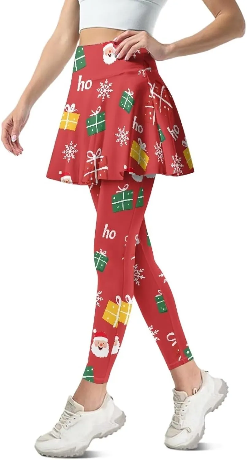Women Yoga Legging with Skirt High Waisted Slim Full-Length Running Workout Skirted Yoga Pants with Pockets XS-3XL