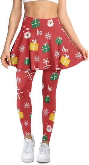 Women Yoga Legging with Skirt High Waisted Slim Full-Length Running Workout Skirted Yoga Pants with Pockets XS-3XL