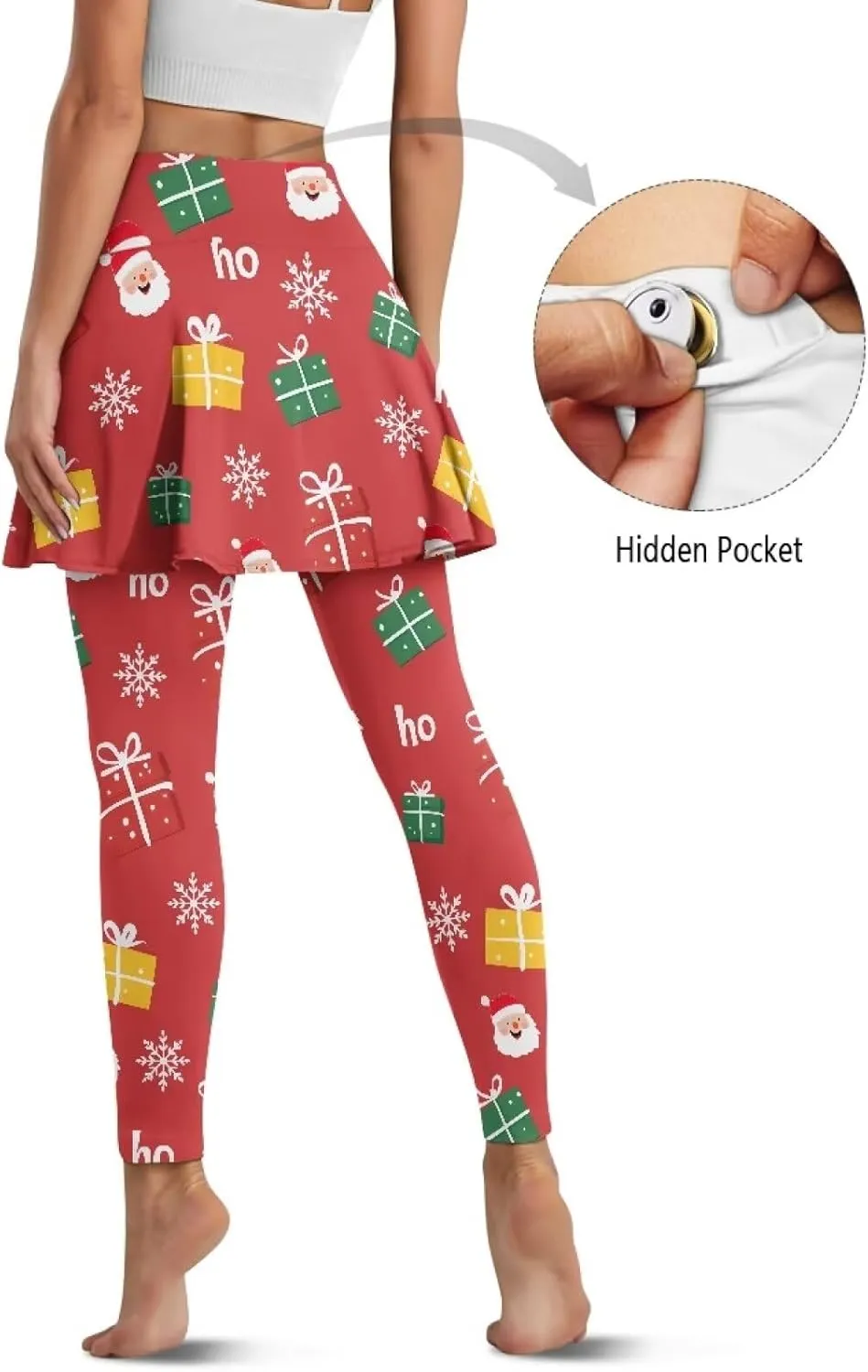 Women Yoga Legging with Skirt High Waisted Slim Full-Length Running Workout Skirted Yoga Pants with Pockets XS-3XL