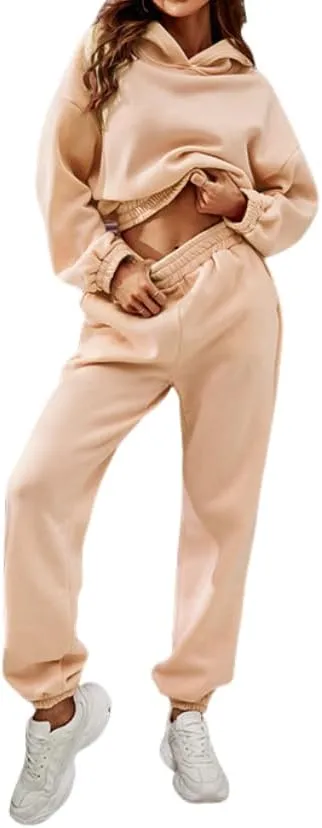 Womens 2 Piece Outfits Hoodie Sweatsuit Sets,Fall Oversized Sweatshirt Jogger Sweatpants Y2K Fashion Lounge Sets