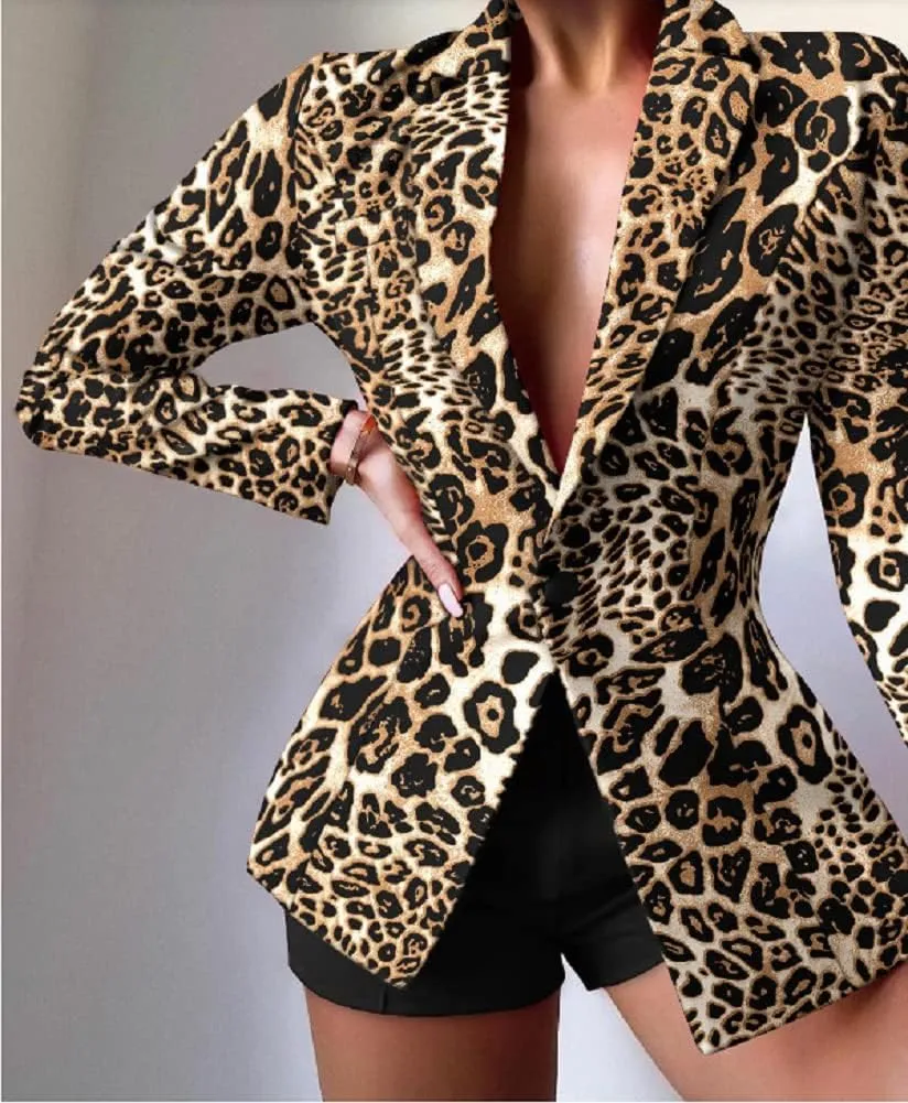 Women's 2 Pieces Floral Pantsuit Summer Suit Long Sleeve Blazer Short Pants Set Suits