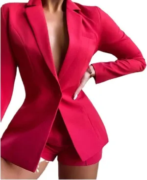 Women's 2 Pieces Floral Pantsuit Summer Suit Long Sleeve Blazer Short Pants Set Suits