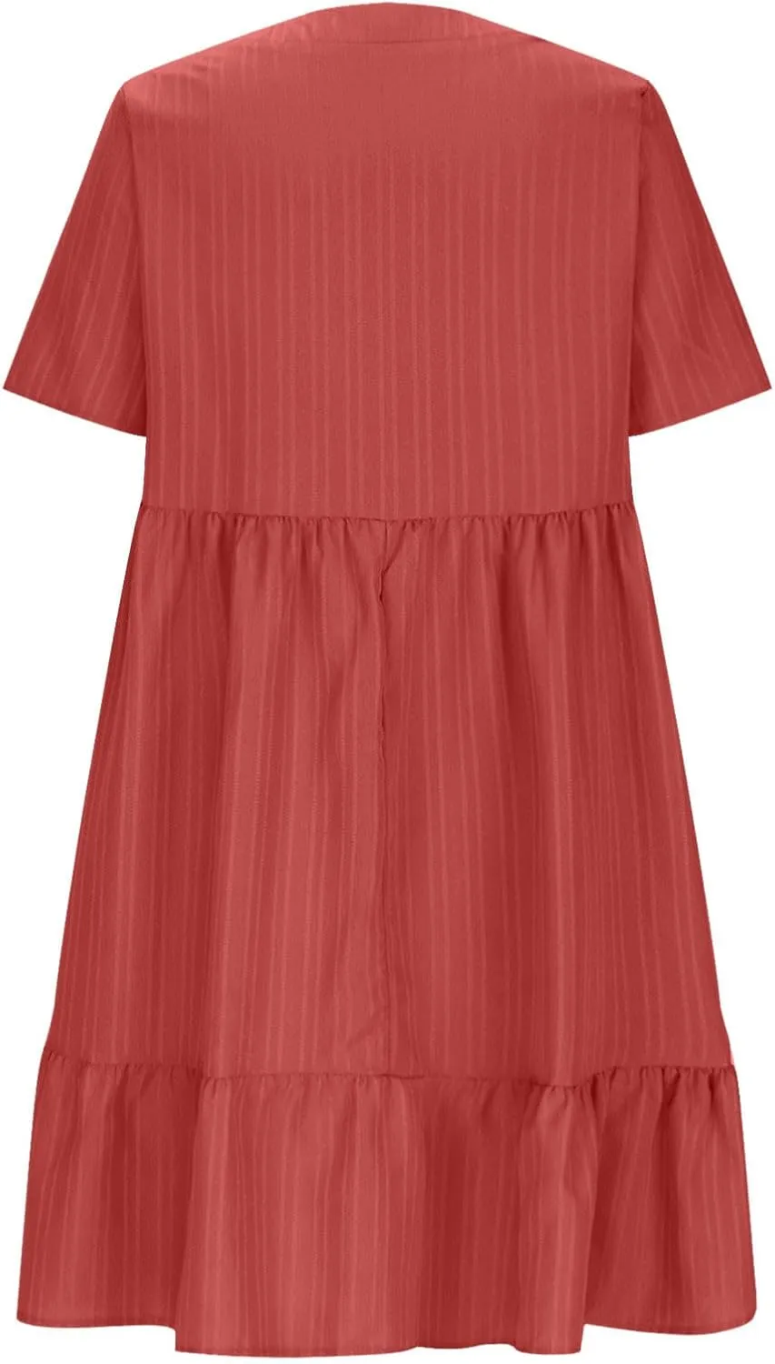 Women's 2025 Summer Short Sleeve Mini Dress Textured Fashion Beach Boho Dress V Neck Casual Ruffle Hem Swing Dress