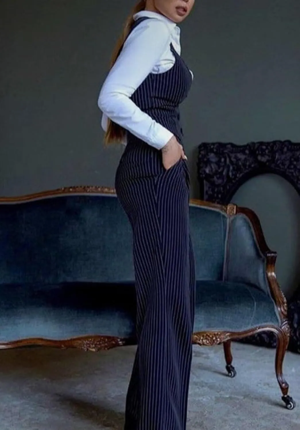 Women's 3 Piece Stripes Suit Set Slim Fit Blazer Jacket Vest Pant Business Outfits