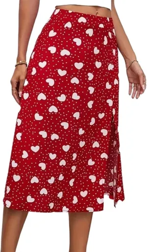 Women's Boho Print Skirt Pleated A-Line Swing Midi Skirts