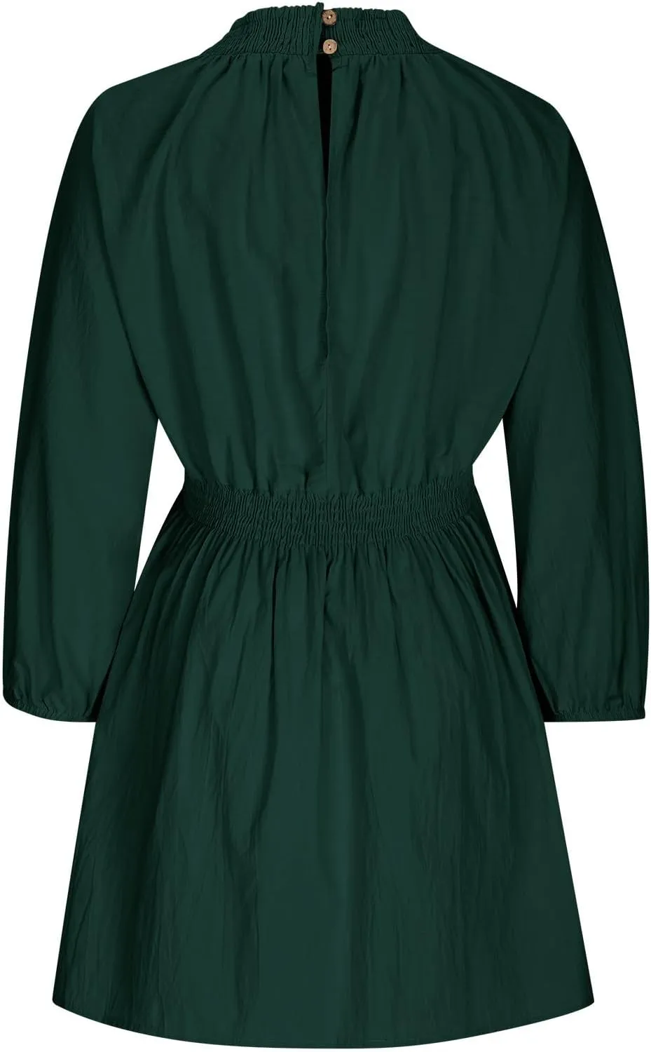 Women's Casual Deep V Neck Long Sleeve Smocked High Waist Ruffle A Line Mini Dresses Trendy Flowy Swing Pleated Dress