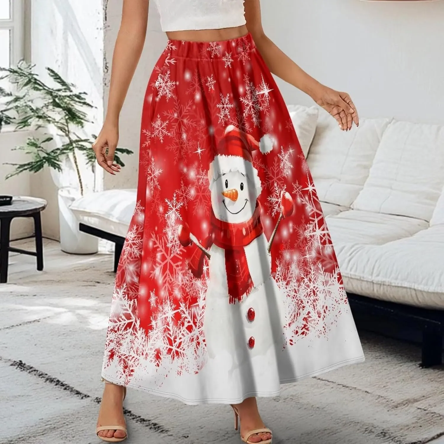 Women's Casual Flowy Maxi Skirt Long Skirts Fashion Loose Flowy Swing Pleated Ankle Length Skirt with Pockets