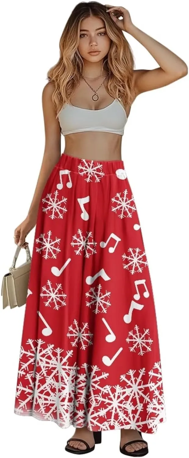 Women's Casual Flowy Maxi Skirt Long Skirts with Pockets Fashion Loose Flowy Swing Pleated Ankle Length Skirt