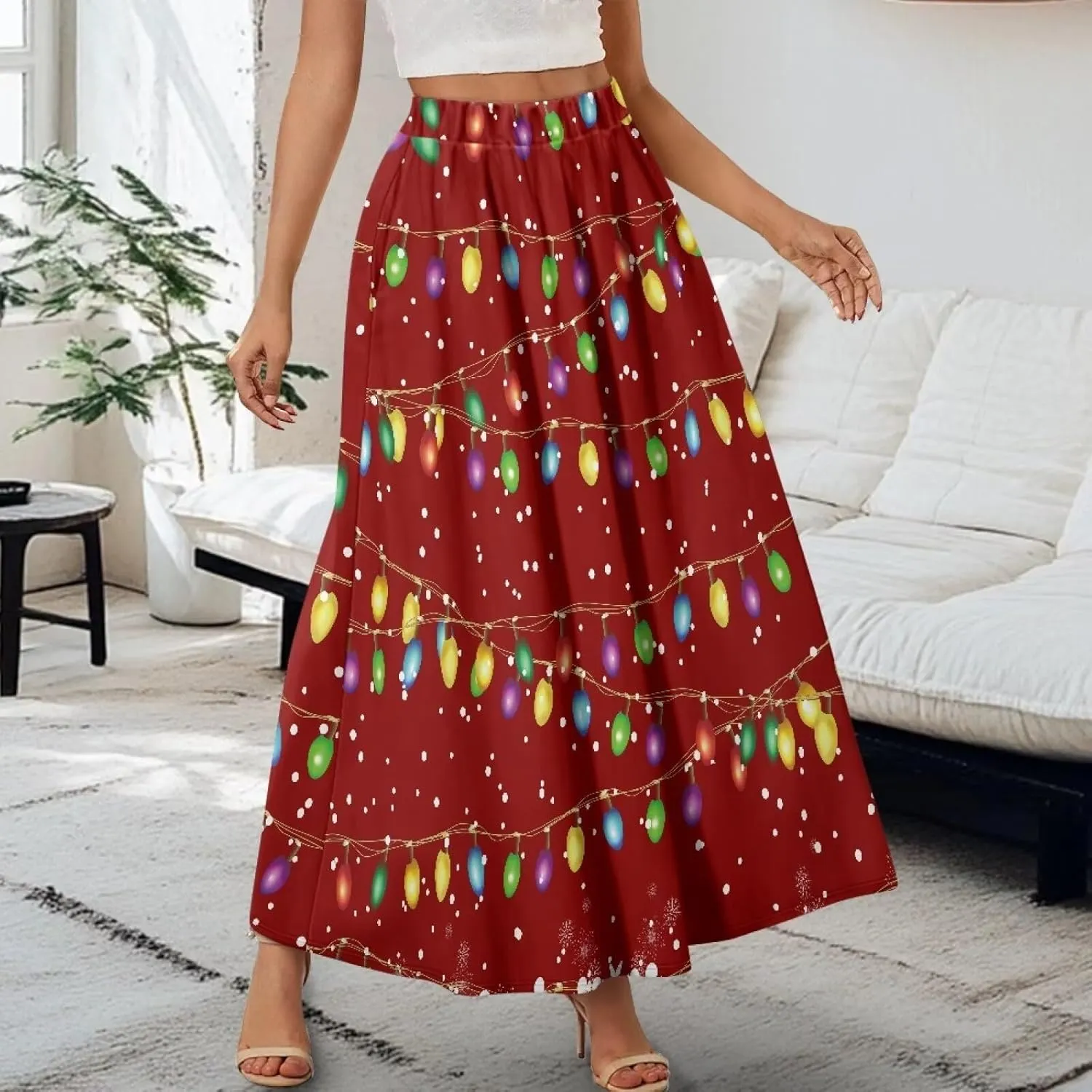 Women's Casual Flowy Maxi Skirt Long Skirts with Pockets Fashion Loose Flowy Swing Pleated Ankle Length Skirt