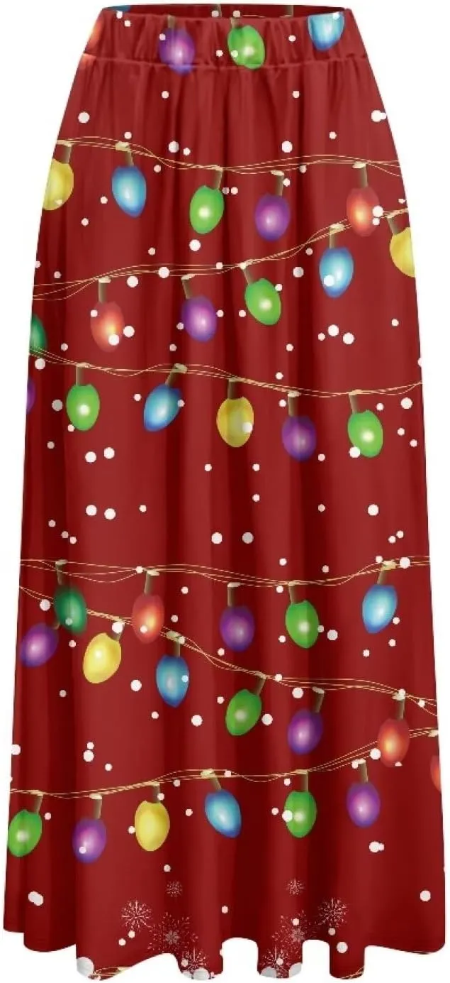 Women's Casual Flowy Maxi Skirt Long Skirts with Pockets Fashion Loose Flowy Swing Pleated Ankle Length Skirt