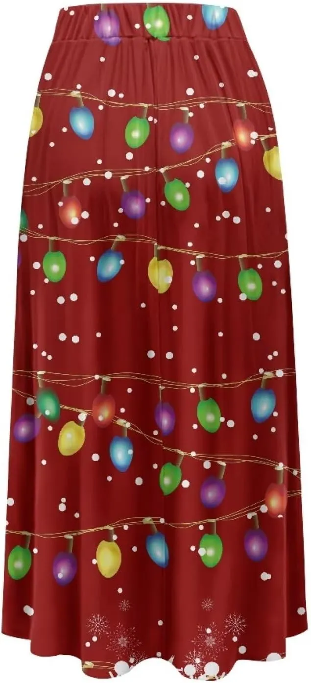 Women's Casual Flowy Maxi Skirt Long Skirts with Pockets Fashion Loose Flowy Swing Pleated Ankle Length Skirt