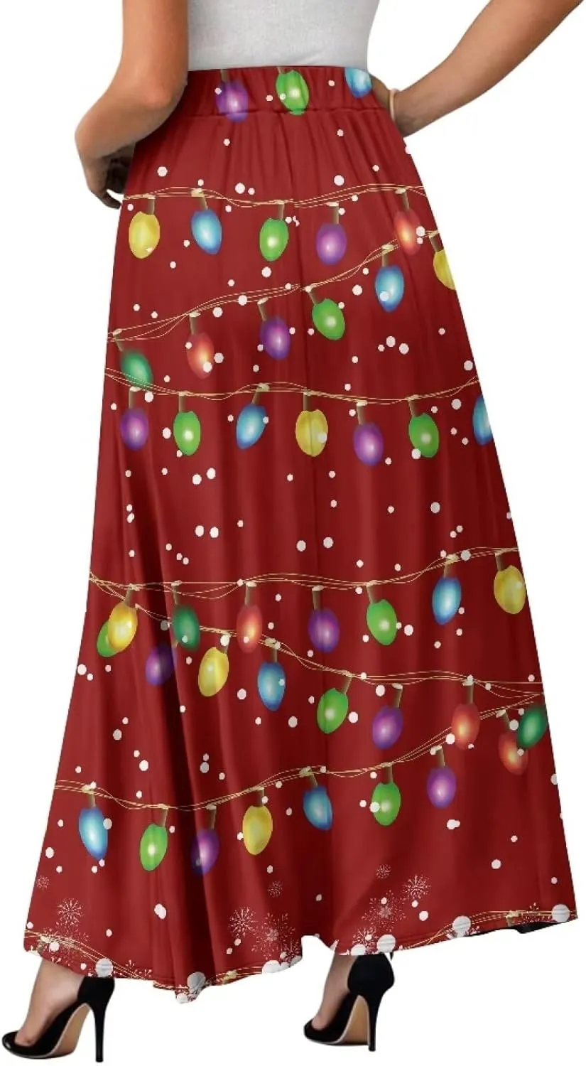 Women's Casual Flowy Maxi Skirt Long Skirts with Pockets Fashion Loose Flowy Swing Pleated Ankle Length Skirt