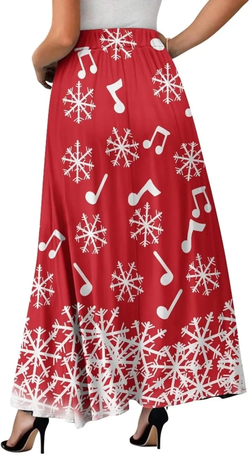 Women's Casual Flowy Maxi Skirt Long Skirts with Pockets Fashion Loose Flowy Swing Pleated Ankle Length Skirt