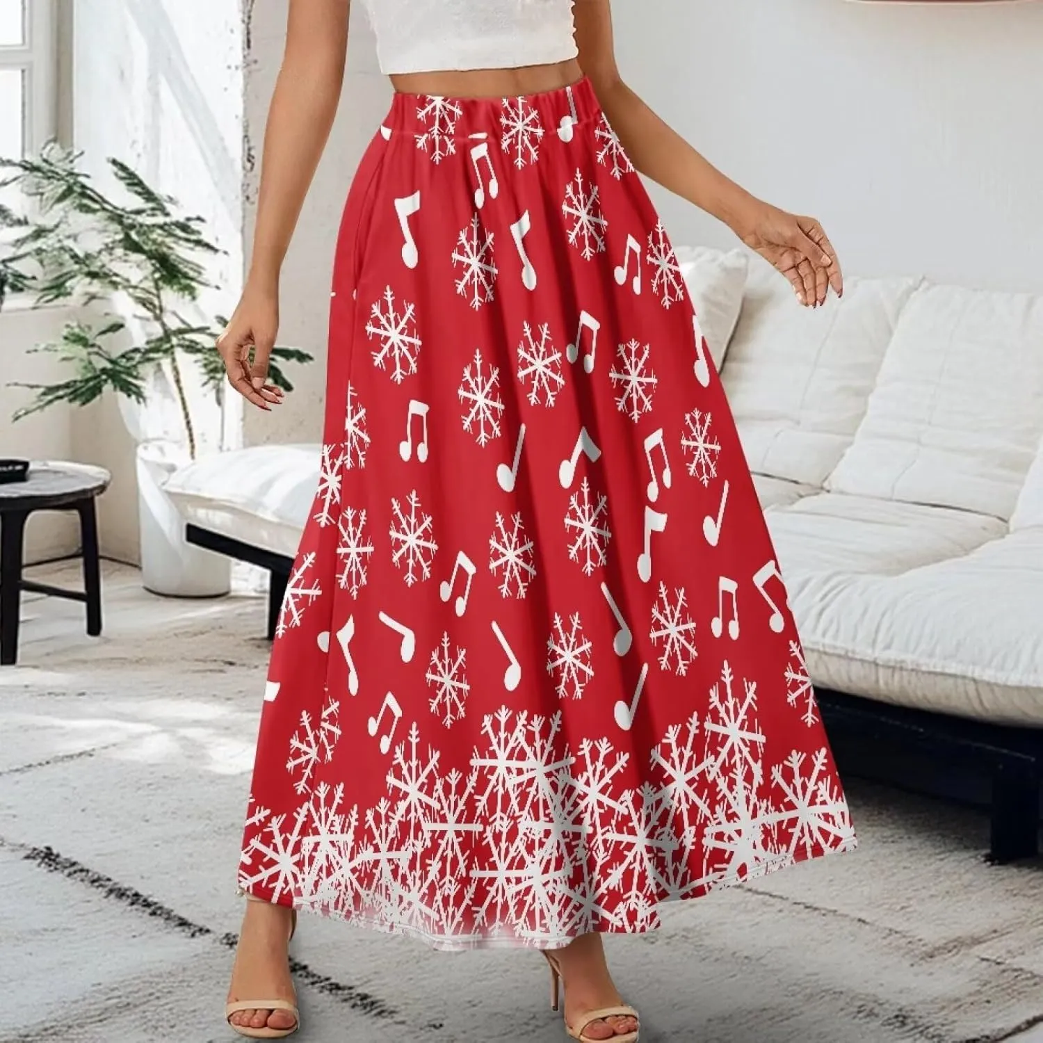Women's Casual Flowy Maxi Skirt Long Skirts with Pockets Fashion Loose Flowy Swing Pleated Ankle Length Skirt