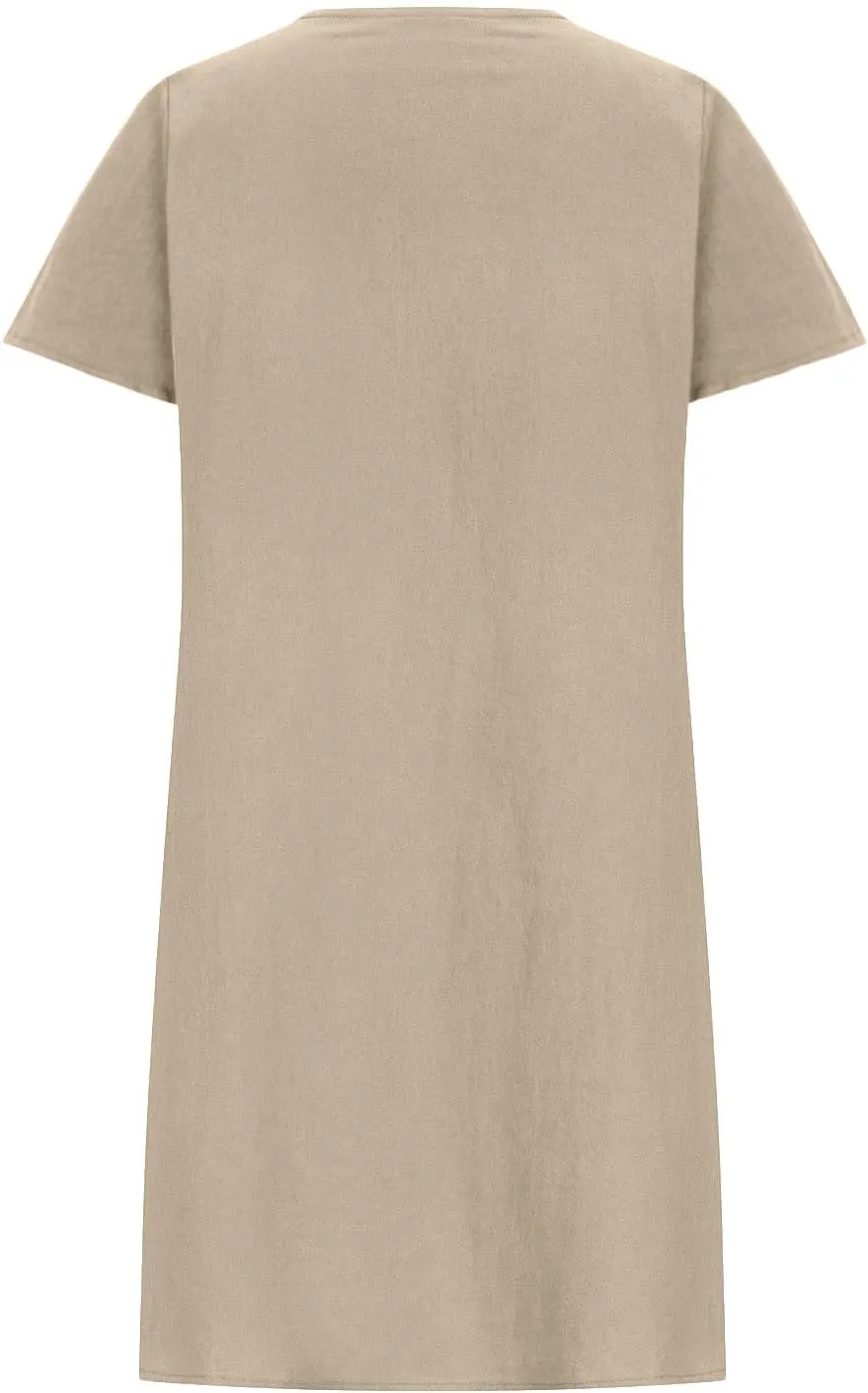 Women's Cotton Linen Midi Dress Plus Size Cap Sleeve Pleated Summer Dresses Vacation 2025 Crew Neck Casual Sundress