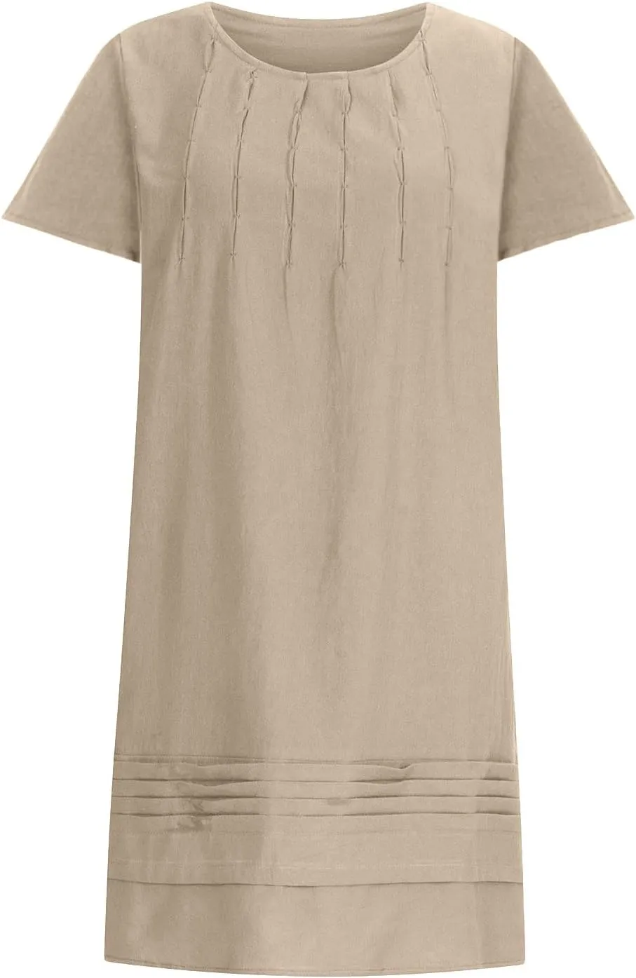Women's Cotton Linen Midi Dress Plus Size Cap Sleeve Pleated Summer Dresses Vacation 2025 Crew Neck Casual Sundress