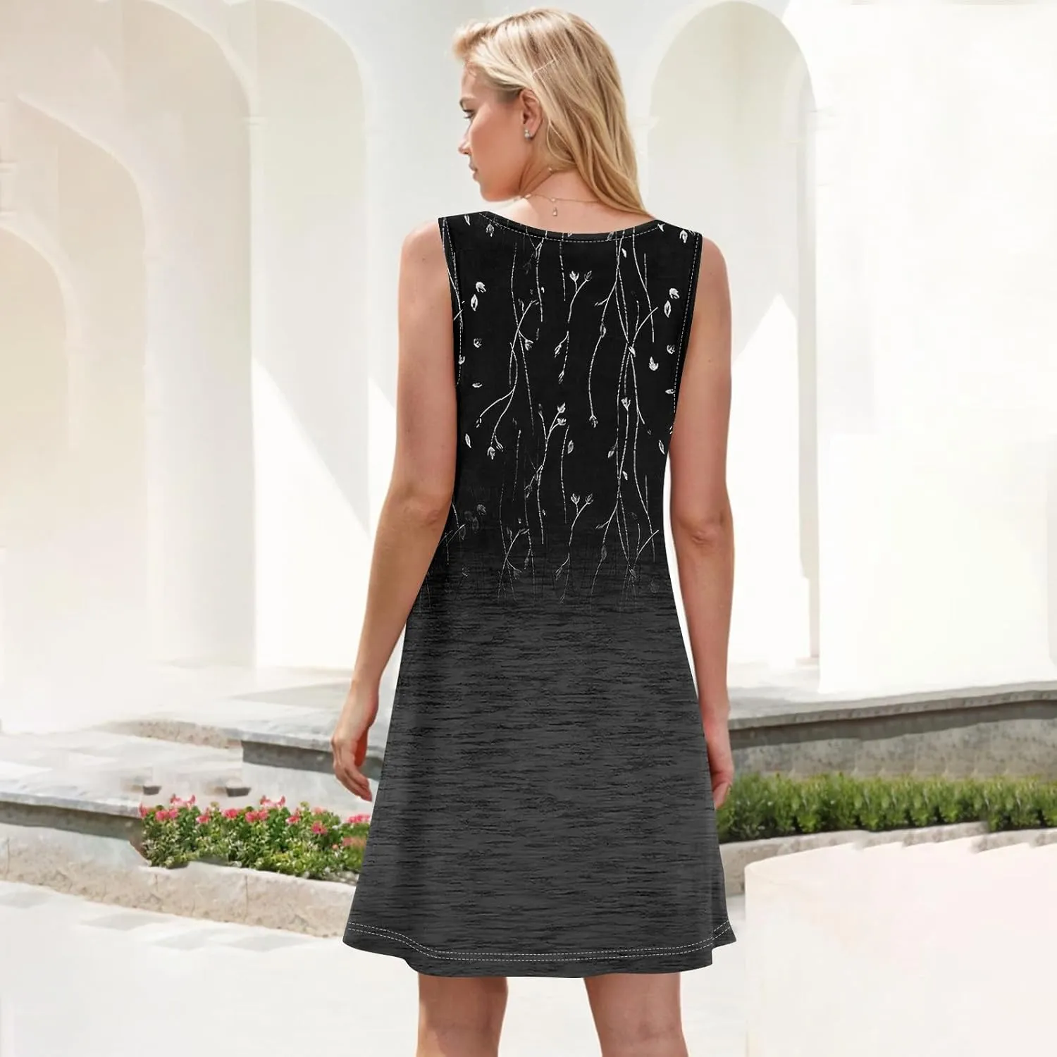 Womens Dresses Spring Tank Sundresses Cover Up Sleeveless Patterned Short Dresses Beach Summer Flowy Dress with Pocket
