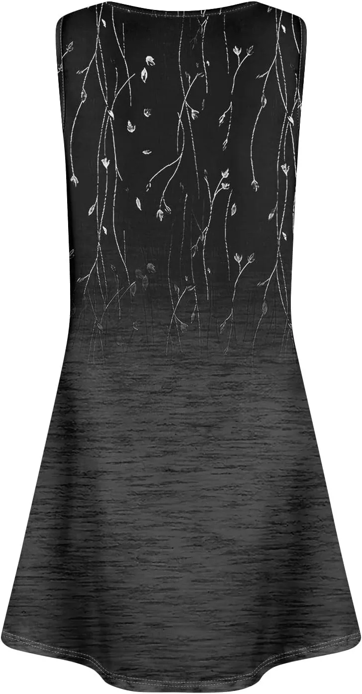 Womens Dresses Spring Tank Sundresses Cover Up Sleeveless Patterned Short Dresses Beach Summer Flowy Dress with Pocket