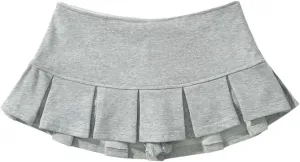 Women's Fabric Low Waist Mini Skirt Wide Pleat Decoration Light Flounce A Line Skort Hot Sweet