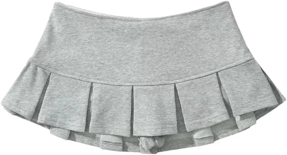 Women's Fabric Low Waist Mini Skirt Wide Pleat Decoration Light Flounce A Line Skort Hot Sweet