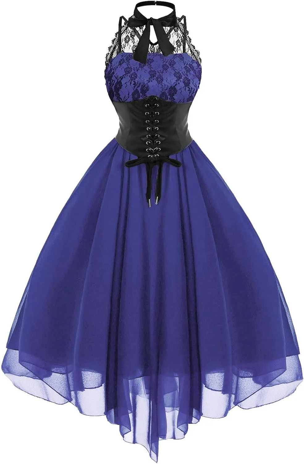 Women's Gothic Dress Square Neck Sleeveless Ruffle Steampunk Costume Victorian Outfit Halloween Masquerade Dresses
