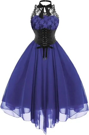 Women's Gothic Dress Square Neck Sleeveless Ruffle Steampunk Costume Victorian Outfit Halloween Masquerade Dresses