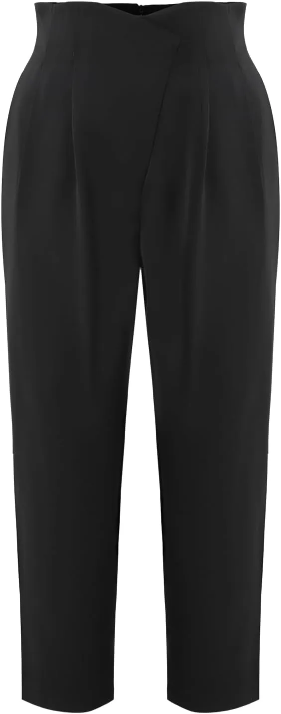 Women's High Waist Pleated Straight Leg Trousers Casual Business Work Trouser Pants