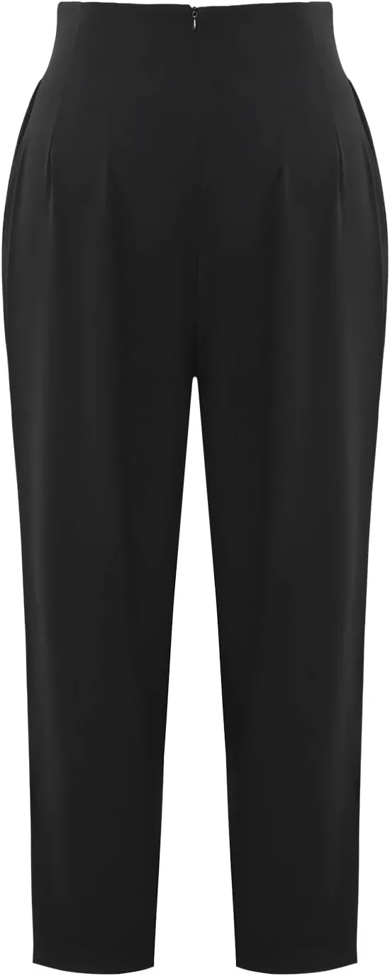 Women's High Waist Pleated Straight Leg Trousers Casual Business Work Trouser Pants