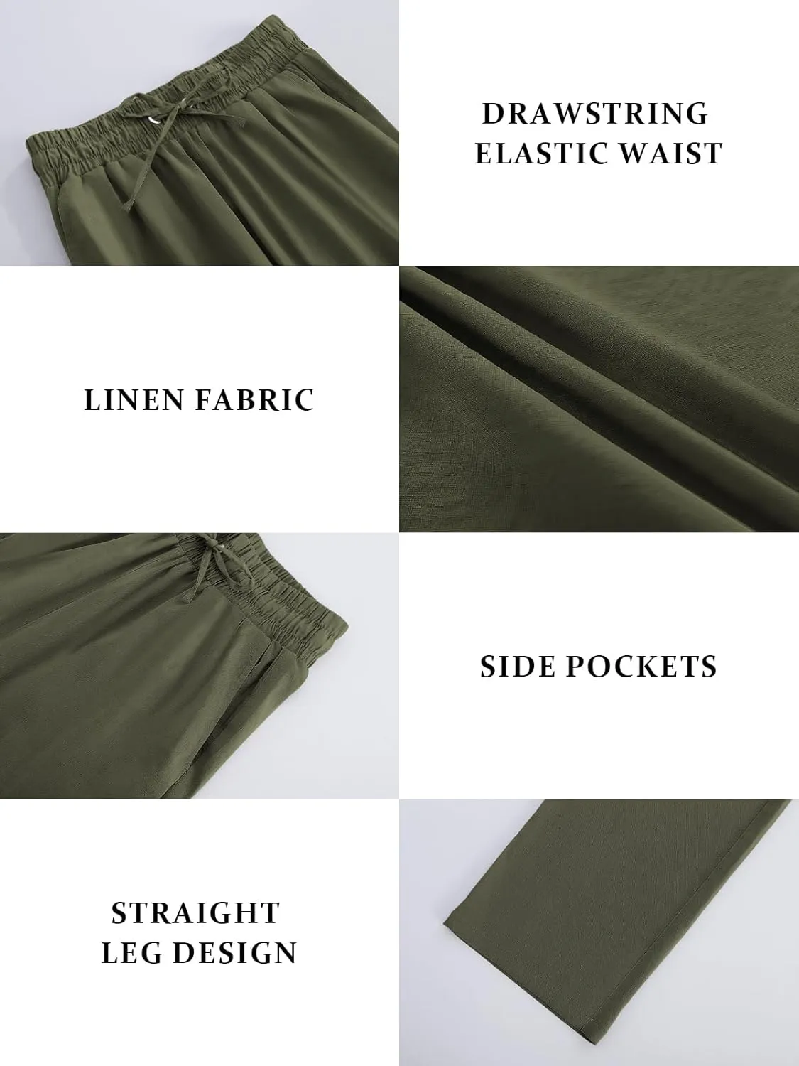 Womens High Waist Summer Casual Pants Drawstring Straight Leg Beach Vacation Lounge Trousers with Pockets