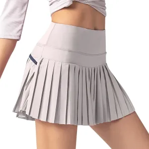 Women's High Waisted Running Skorts Sports Pleated Skirts Pockets Pant Skirts Cute Skirt (Grey, L)