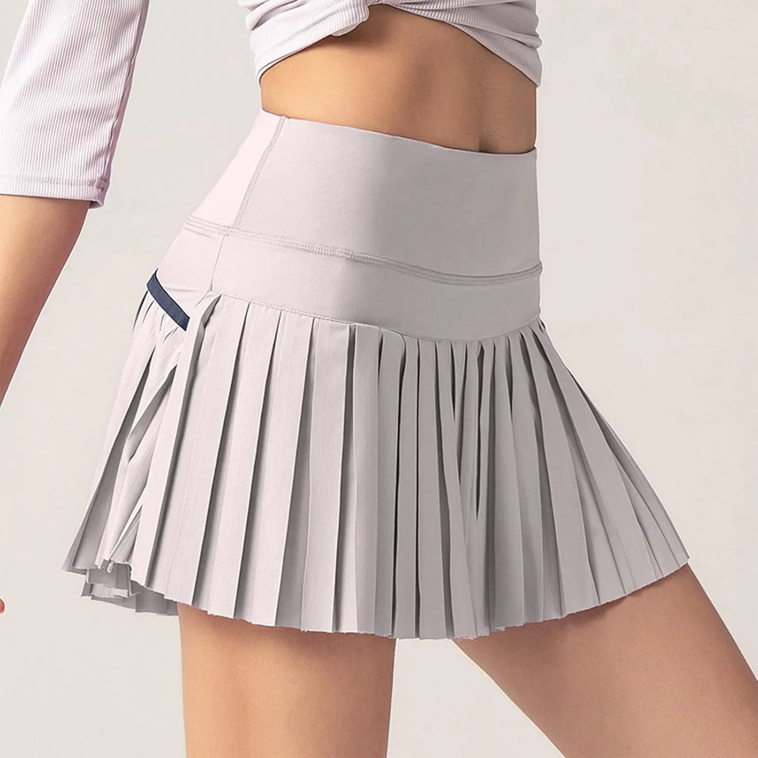 Women's High Waisted Running Skorts Sports Pleated Skirts Pockets Pant Skirts Cute Skirt (Grey, L)