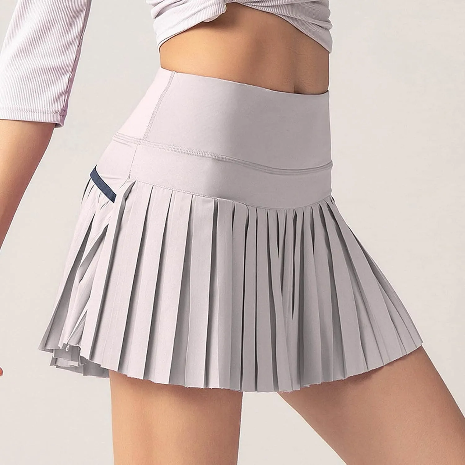 Women's High Waisted Running Skorts Sports Pleated Skirts Pockets Pant Skirts Cute Skirt (Grey, L)