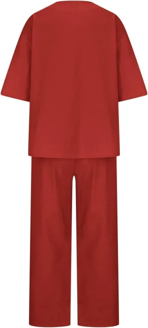 Womens Linen Top and Wide Leg Pants Suit 2 Pieces Summer Casual Elegant Outfit