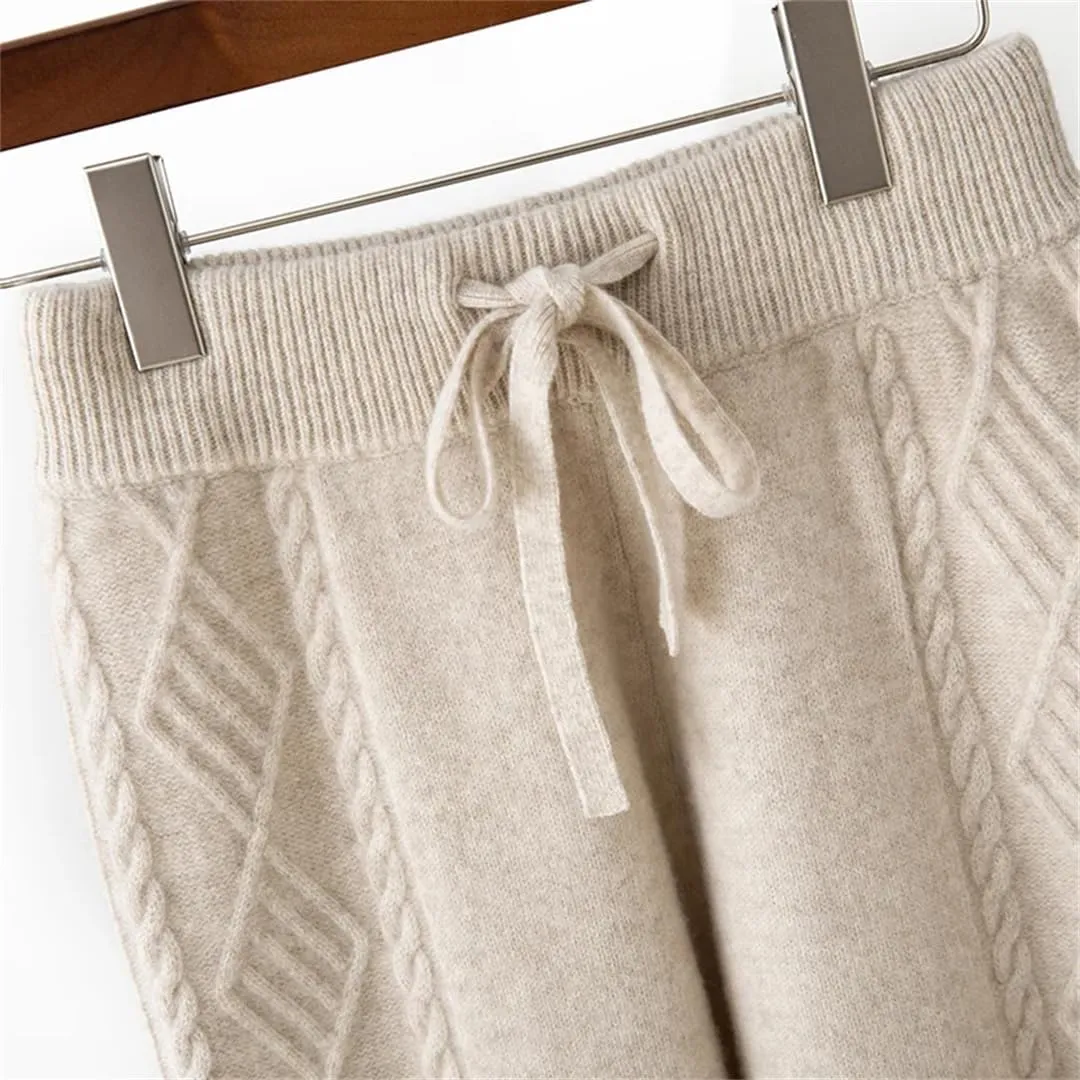 WomenS Merino Wool Knitted Harem Pants High-Waisted Elastic Waist Pleated Casual Trousers Full Length