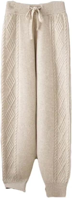 WomenS Merino Wool Knitted Harem Pants High-Waisted Elastic Waist Pleated Casual Trousers Full Length