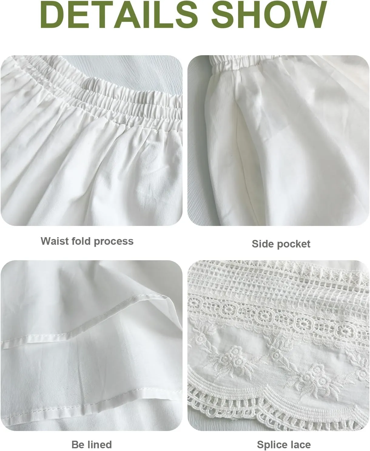 Women's Midi Skirt with 2 Pockets 100% Cotton Vintage Retro Straight Summer Skirt with Lace Hem