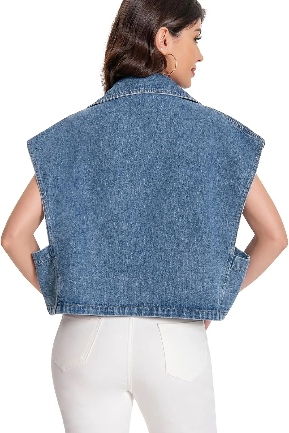 Women's Oversized Denim Vest Jean Cropped Casual Lightweight Jacket,Perfect for Spring Summer Outfits