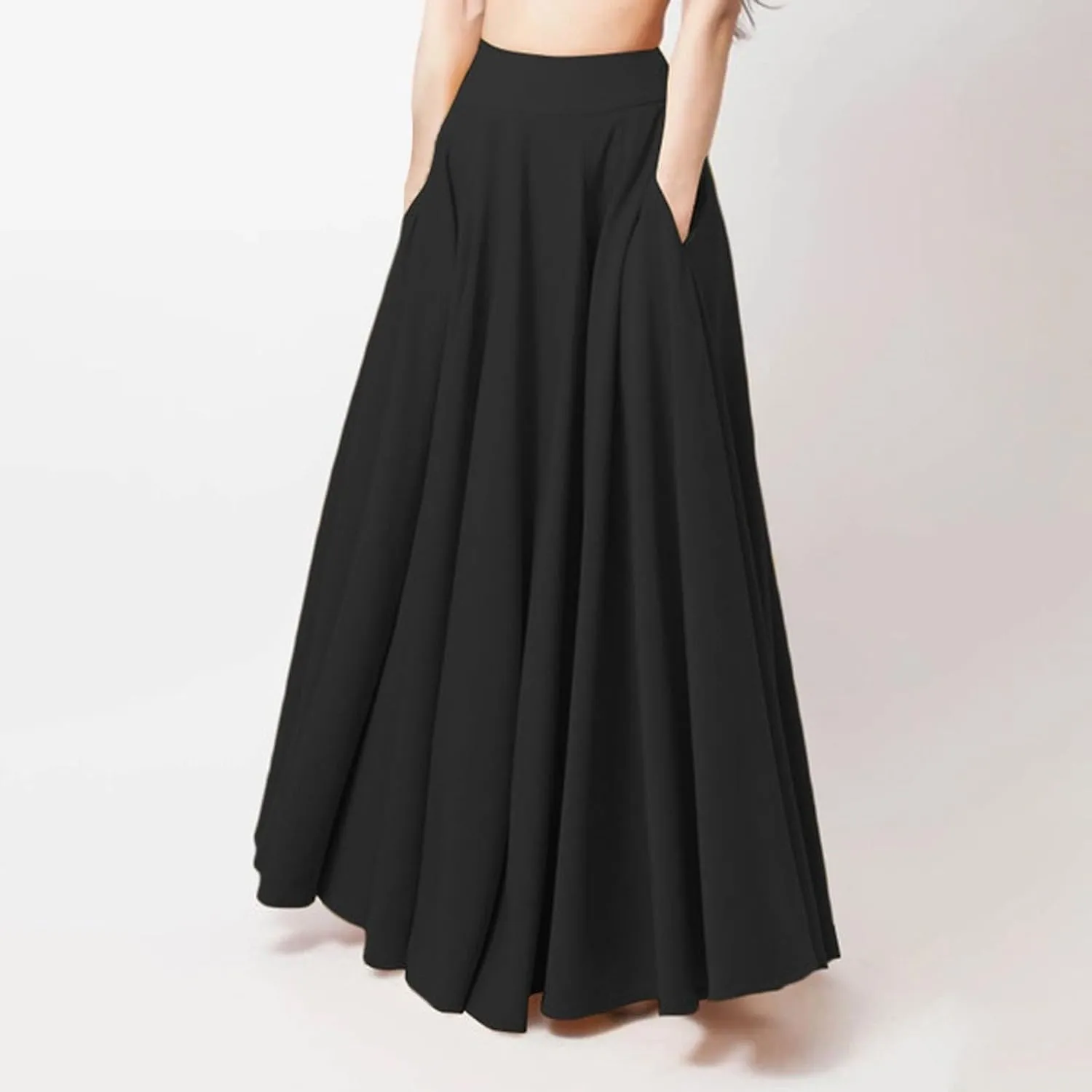 Womens Pleated Midi Skirt,High Waist Swing Boho Casual Pleated Skirt Holiday Beach Elastic A-line Long Skirts