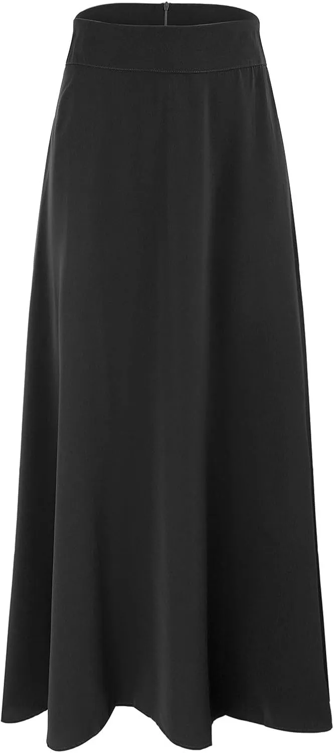 Womens Pleated Midi Skirt,High Waist Swing Boho Casual Pleated Skirt Holiday Beach Elastic A-line Long Skirts