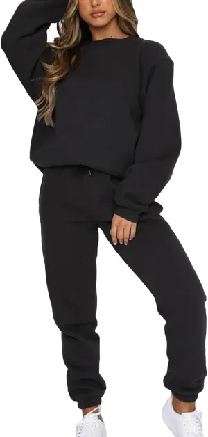 Women's Pullover Tracksuit Fleece Sweatshirt Jogging Pants 2 Pieces Sweatsuits