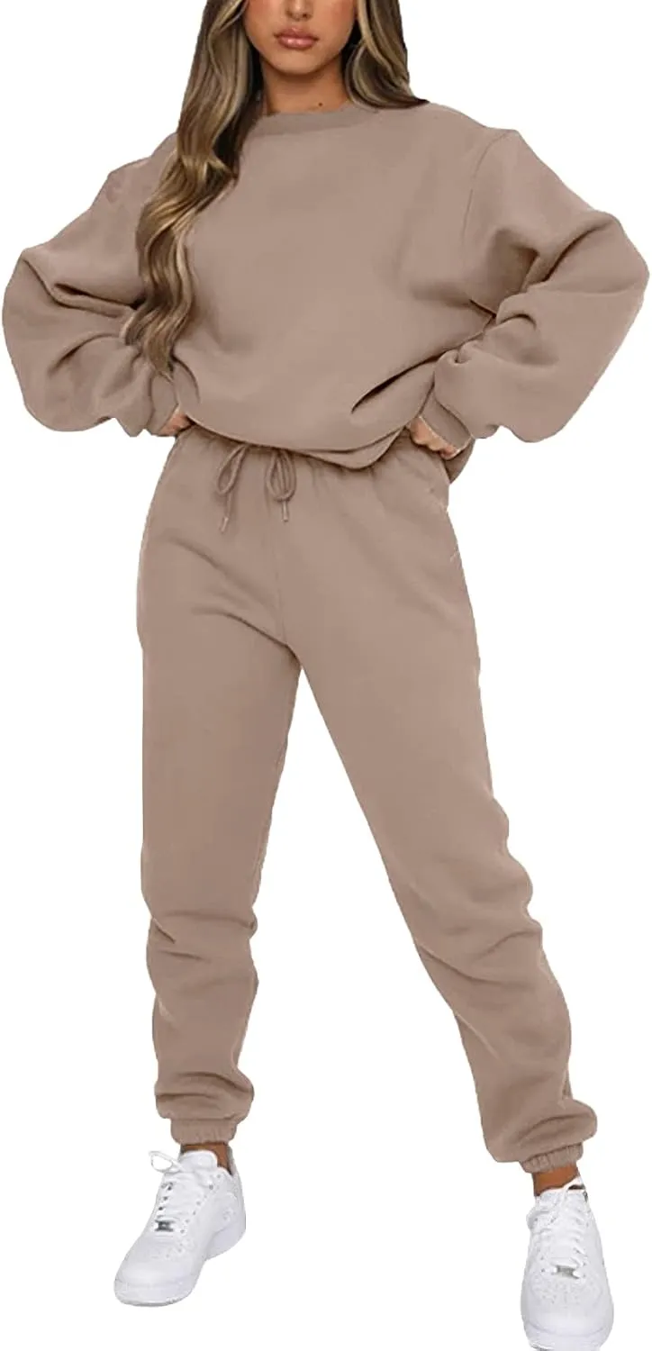 Women's Pullover Tracksuit Fleece Sweatshirt Jogging Pants 2 Pieces Sweatsuits